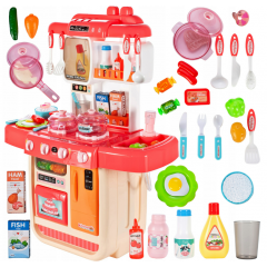 Liela rozā virtuve ar tvaiku, gaismu un skaņu + produkti (107878)