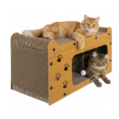 Purlov skrāpējamā kasāmā stabs, daudzfunkcionāla kaķu gulta, ir izgatavota no kartona un HDF. (27016)