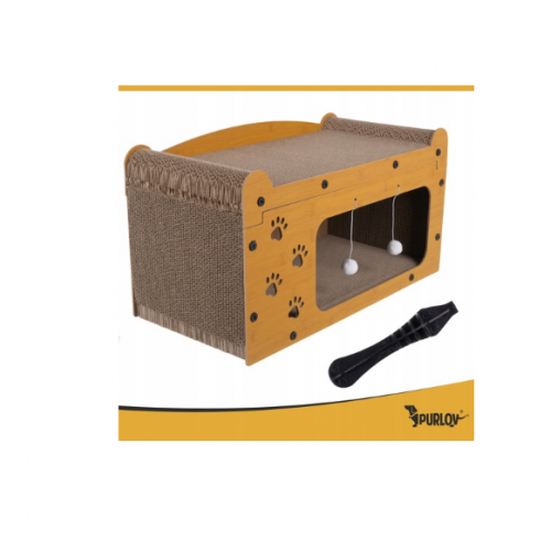 Purlov skrāpējamā kasāmā stabs, daudzfunkcionāla kaķu gulta, ir izgatavota no kartona un HDF. (27016)