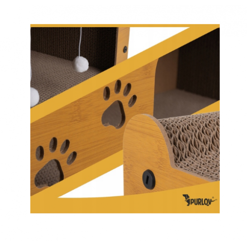 Purlov skrāpējamā kasāmā stabs, daudzfunkcionāla kaķu gulta, ir izgatavota no kartona un HDF. (27016)