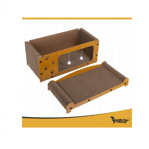 Purlov skrāpējamā kasāmā stabs, daudzfunkcionāla kaķu gulta, ir izgatavota no kartona un HDF. (27016)