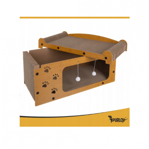 Purlov skrāpējamā kasāmā stabs, daudzfunkcionāla kaķu gulta, ir izgatavota no kartona un HDF. (27016)