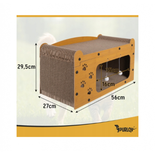 Purlov skrāpējamā kasāmā stabs, daudzfunkcionāla kaķu gulta, ir izgatavota no kartona un HDF. (27016)
