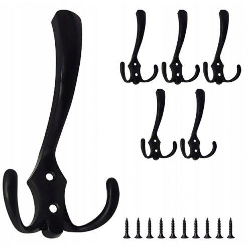 Melni spēcīgi sienas āķi drēbēm dvieļiem 5 gab. Metāla (27546)