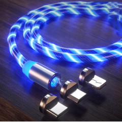 Magnētiskais kabelis USB 3in1 ar zilu apgaismojumu (3407)