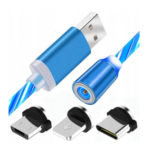 Magnētiskais kabelis USB 3in1 ar zilu apgaismojumu (3407, 1452)