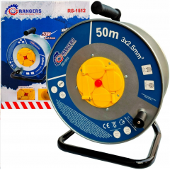 Dārza pagarinātāja kabeļa spole RANGERS 50 m 4 rozetes melna.(CD1716)