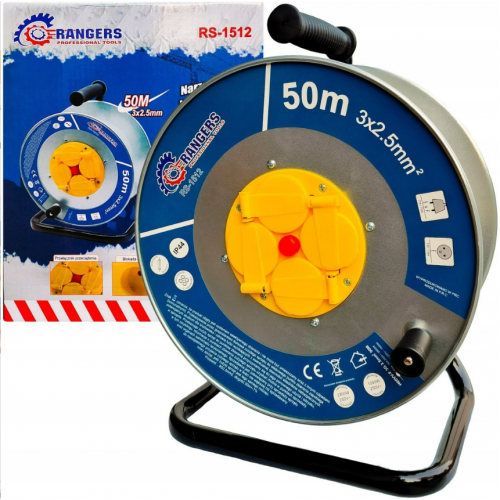 Dārza pagarinātāja kabeļa spole RANGERS 50 m 4 rozetes melna.(CD1716)