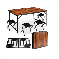 Kafijas galdiņš tūrisma galds Saliekamais koferis 4 krēsli regulēšana 120 cm (HN2461)