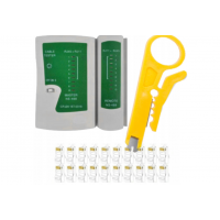 Tīkla testeris, kabeļu testeris, gofrēšanas instruments, vadu noņēmējs + 100 RJ45 savienotāji. Kraft&Dele (KD10882)
