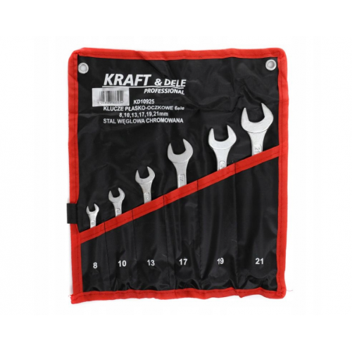 Kombinētās uzgriežņu atslēgas 6 gab. 8–21 mm  Atslēgu komplekts. Kraft&Dele (KD10925)