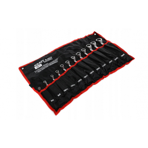 Izliektu gredzenatslēgu komplekts, 12 gab., 6–32 mm, izliektas + audums.Kraft&Dele(KD10927)