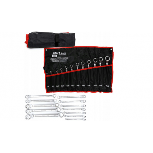 Izliektu gredzenatslēgu komplekts, 12 gab., 6–32 mm, izliektas + audums.Kraft&Dele(KD10927)