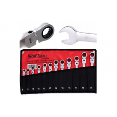 Трещоточный рожковый ключ 8-19 мм, полуторный, 12 шт.,Kraft&Dele (KD10947)