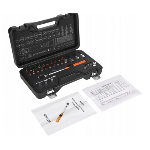 Griezes momenta atslēga 1/4" 5–25 Nm Uzgaļu un adapteru komplekts, 32 gabalu kastīte, Kraft&dele (KD11394)