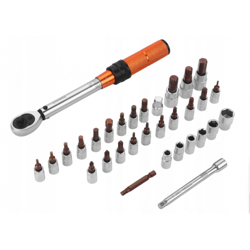 Griezes momenta atslēga 1/4" 5–25 Nm Uzgaļu un adapteru komplekts, 32 gabalu kastīte, Kraft&dele (KD11394)