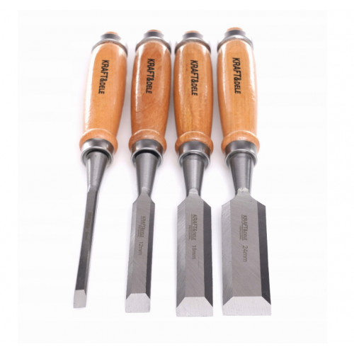 Galdnieka kaltu komplekts, 4 gab.: 6, 12, 18, 24 mm, masīvkoka rokturis. Kraft&Dele (KD11771)