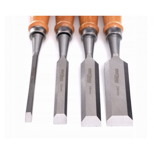 Galdnieka kaltu komplekts, 4 gab.: 6, 12, 18, 24 mm, masīvkoka rokturis. Kraft&Dele (KD11771)