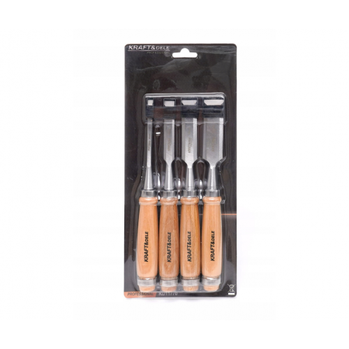 Galdnieka kaltu komplekts, 4 gab.: 6, 12, 18, 24 mm, masīvkoka rokturis. Kraft&Dele (KD11771)