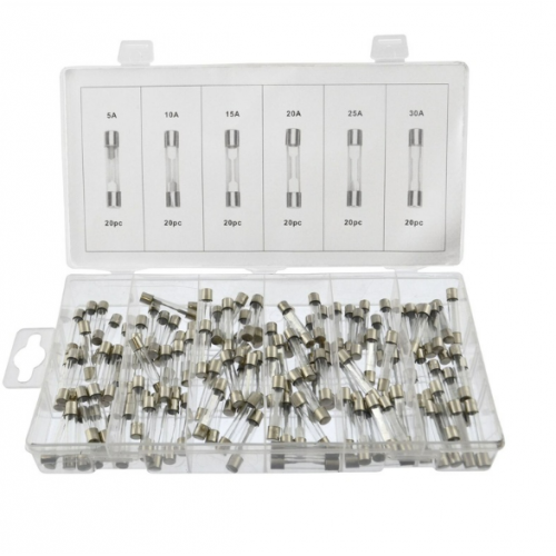 30 mm automašīnas drošinātāju stikla drošinātāju komplekts 5-30A, 120 gab. kastē KRAFT&DELE (KD1302)