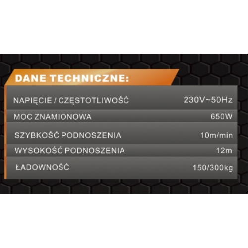 Elektriskā vinča 150 kg / 300 kg, 230 V / 50 Hz. KraftDele (2190 )