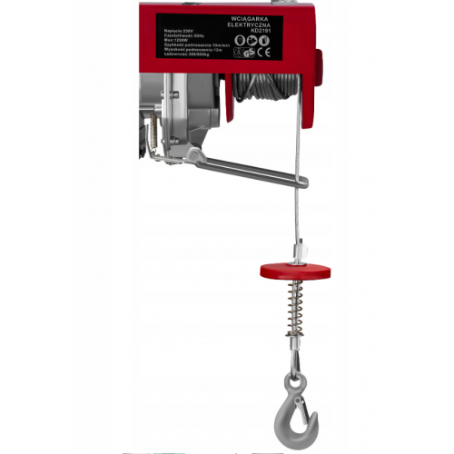 Elektriskā vinča 230V 1200W 300/600kg + tālvadības pults tērauda trose. (KD2191)