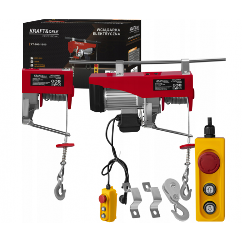 Elektriskā vinča 230V 1350W 500/1000kg + tālvadības pults ar tērauda trosi. (KD2192)