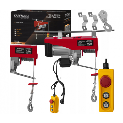 Elektriskā vinča 230V 1350W 500/1000kg + tālvadības pults ar tērauda trosi. (KD2192)