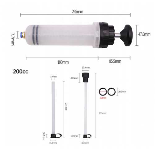 Šļirce eļļas šķidruma sūknis darba šķidrumiem 200 ml. (KD3575)