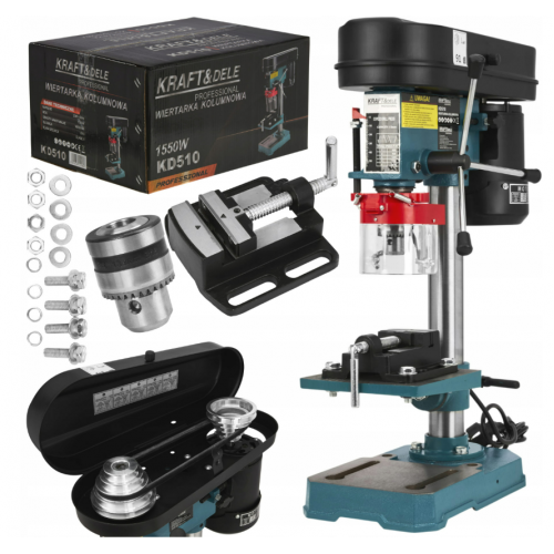 Indukcijas galda kolonnu urbjmašīna 1550W + regulējamas skrūvspīles. (KD510)