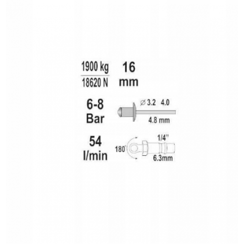 Pneimatiskā kniedēšanas pistole 16 mm, 54 l/min, 3,2–4,8 mm. Kraft&Dele (KD5464)