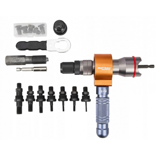 Kniedēšanas uzgriežņu instruments, kniedēšanas uzgriežņu adapteris, 3-in-1 M3-M12 skrūvgrieža adapteris  Kraft&Dele (KD5470)