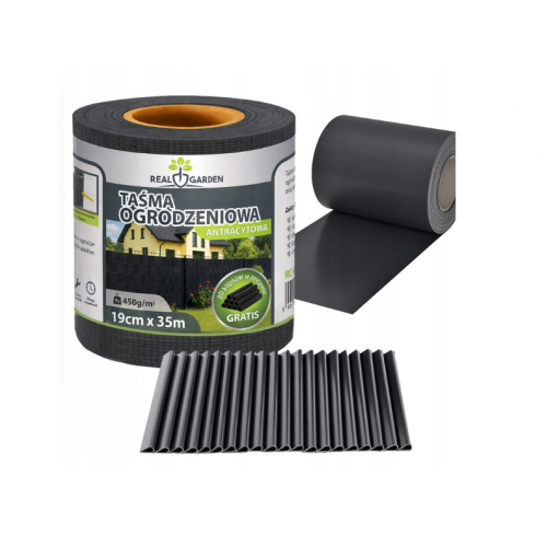 Antracīta žoga lentes pārsegs 19x35cm, 450 g/m² žoga paneļiem un žoga klipšiem (00023696)