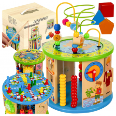 Interaktīvs izglītojošs sensoriskais kubs 11-in-1, koka rotaļlieta bērniem (00024670)