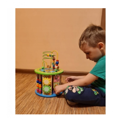 Interaktīvs izglītojošs sensoriskais kubs 11-in-1, koka rotaļlieta bērniem (00024670)