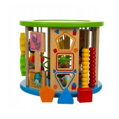 Interaktīvs izglītojošs sensoriskais kubs 11-in-1, koka rotaļlieta bērniem (00024670)