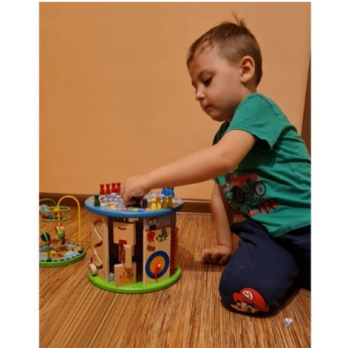 Interaktīvs izglītojošs sensoriskais kubs 11-in-1, koka rotaļlieta bērniem (00024670)