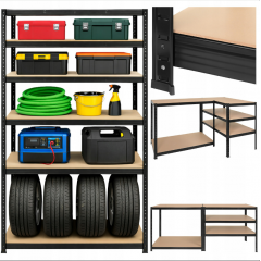Metāla uzglabāšanas plaukts, 5 plaukti, melns, garāžai, pagrabam, 180x100x60cm no BIGSTREN (00027510)