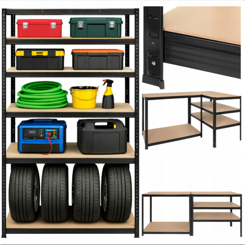 Metāla uzglabāšanas plaukts, 5 plaukti, melns, garāžai, pagrabam, 180x100x60cm no BIGSTREN (00027510)