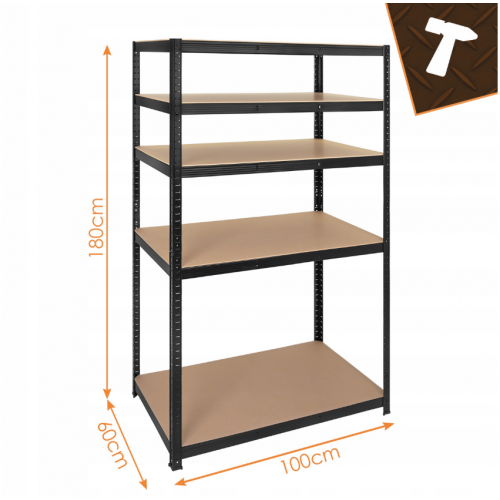 Metāla uzglabāšanas plaukts, 5 plaukti, melns, garāžai, pagrabam, 180x100x60cm no BIGSTREN (00027510)