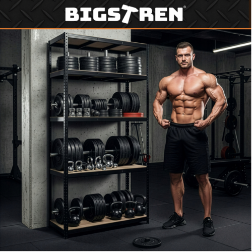 Metāla uzglabāšanas plaukts, 5 plaukti, melns, garāžai, pagrabam, 180x100x60cm no BIGSTREN (00027510)