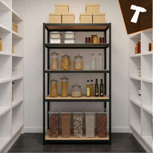 Metāla uzglabāšanas plaukts, 5 plaukti, melns, garāžai, pagrabam, 180x100x60cm no BIGSTREN (00027510)