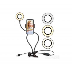 Gredzenveida elastīgs statīvs telefonam ar selfie lampu - regulējams (02068)