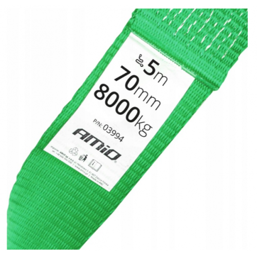 Vilkšanas virve 8000 kg, 70 mm, 5 m, āķis + cilpa, AMIO (03994)