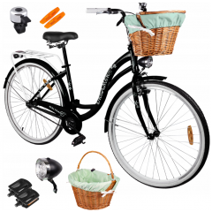 Pilsētas velosipēds MalTrack Citybike Dreamer 1 ātrums, melns, 28" + grozs piparmētru krāsā (107772)