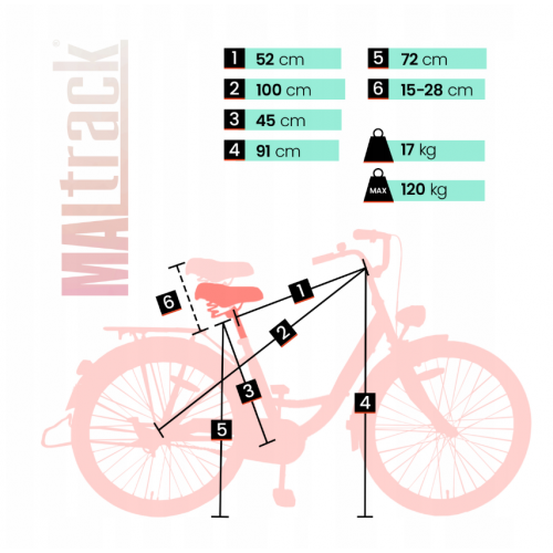 Pilsētas velosipēds MalTrack Citybike Dreamer 1 ātrums, melns, 28" + grozs piparmētru krāsā (107772)