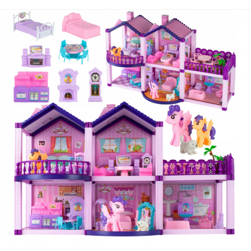 Lelļu māja, poniju villa, ar mebeļu, rozā (108467)