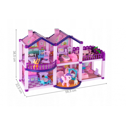 Lelļu māja, poniju villa, ar mebeļu, rozā (108467)