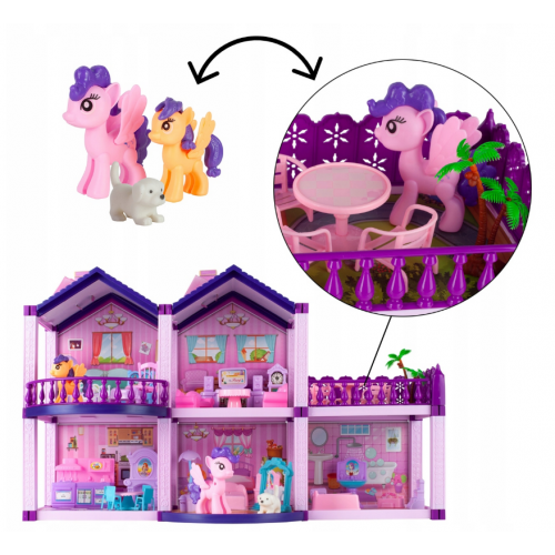 Lelļu māja, poniju villa, ar mebeļu, rozā (108467)