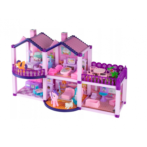 Lelļu māja, poniju villa, ar mebeļu, rozā (108467)